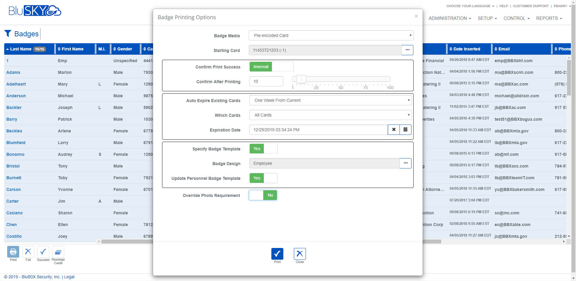 Badges   Printing Options Dialog