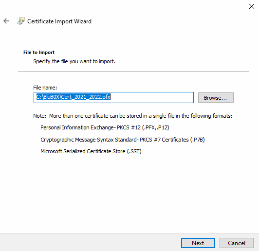 CertificateImportWizard screen2