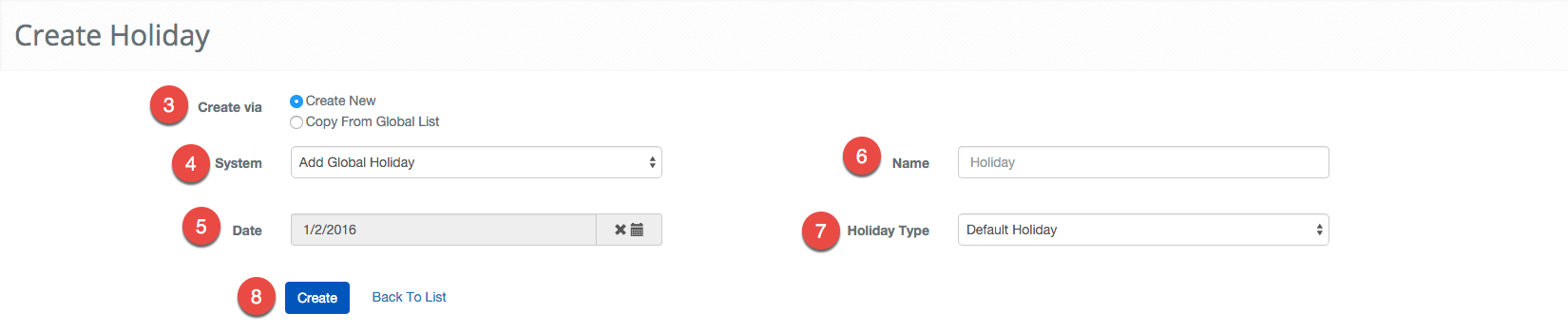Create Holiday
