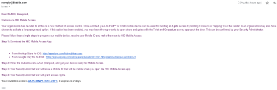 HID Mobile Application Email