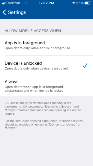 HID Mobile Application Settings Allow Mobile