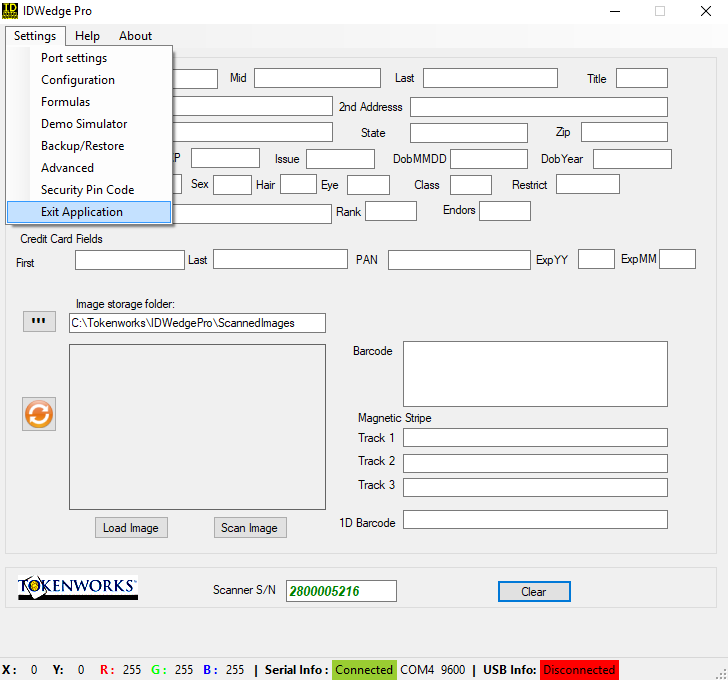IDWedge Pro Screen W settings pull down