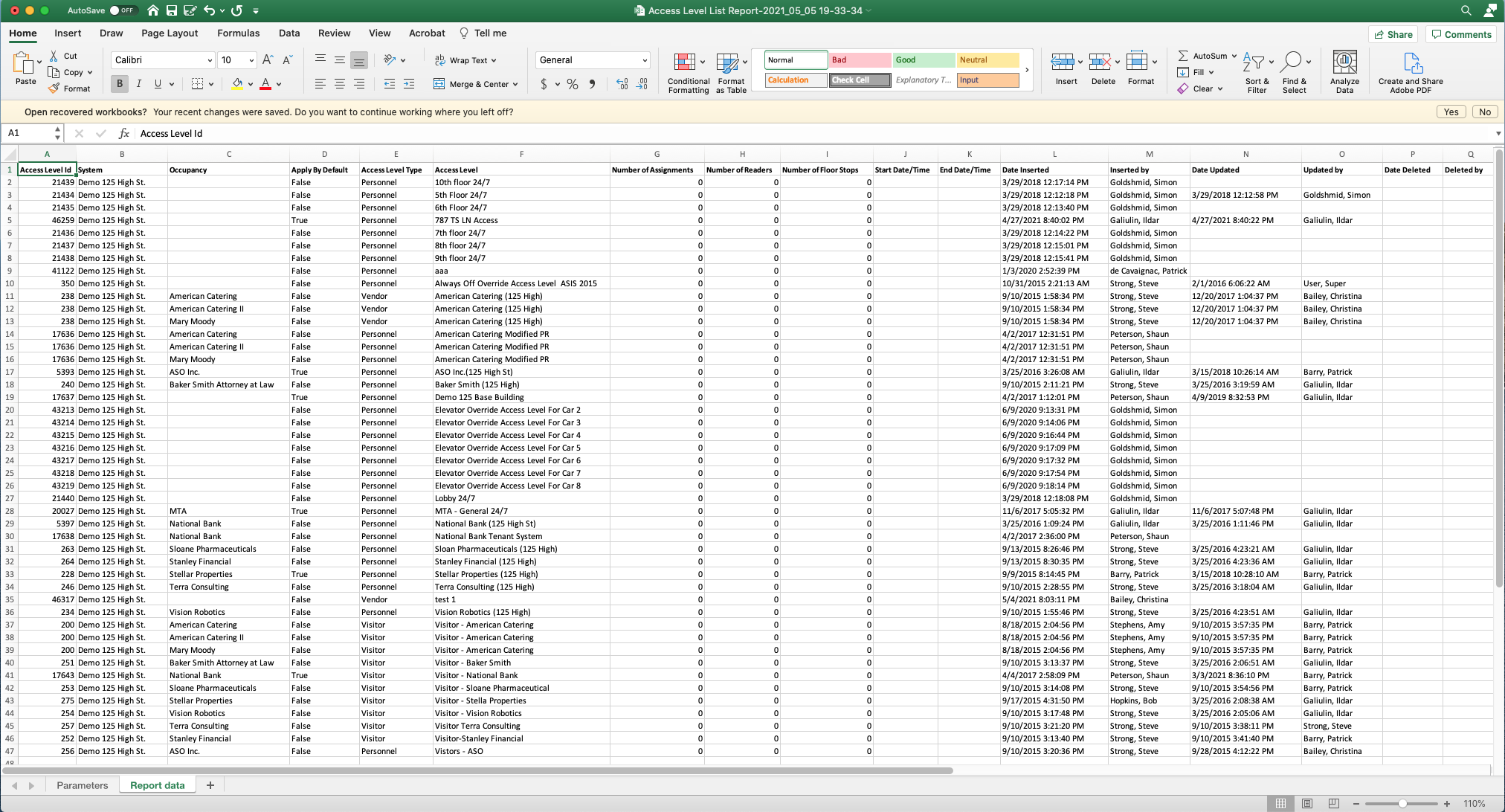Access Level List Report.png
