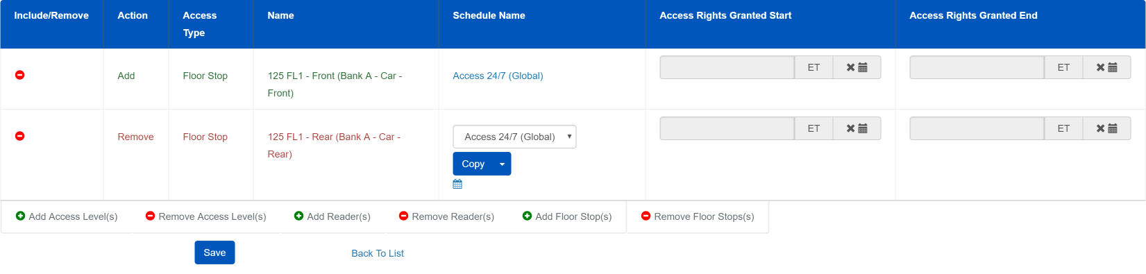 Selected Floor Stops