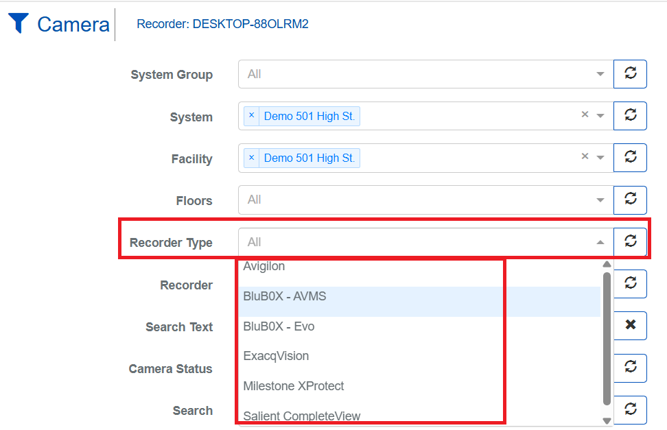 Recorder Type filter on Camera View List