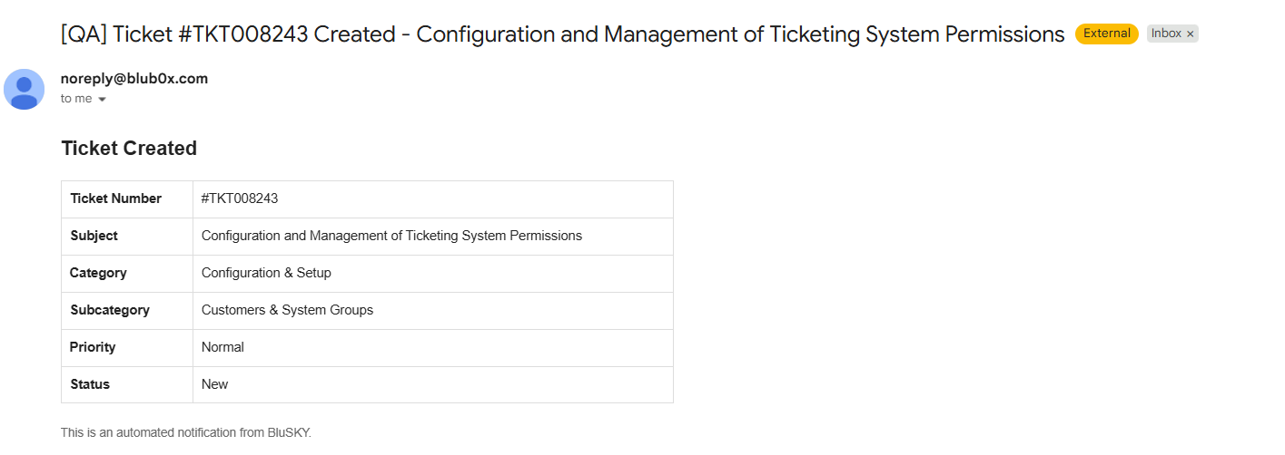 Ticket creation email notification
